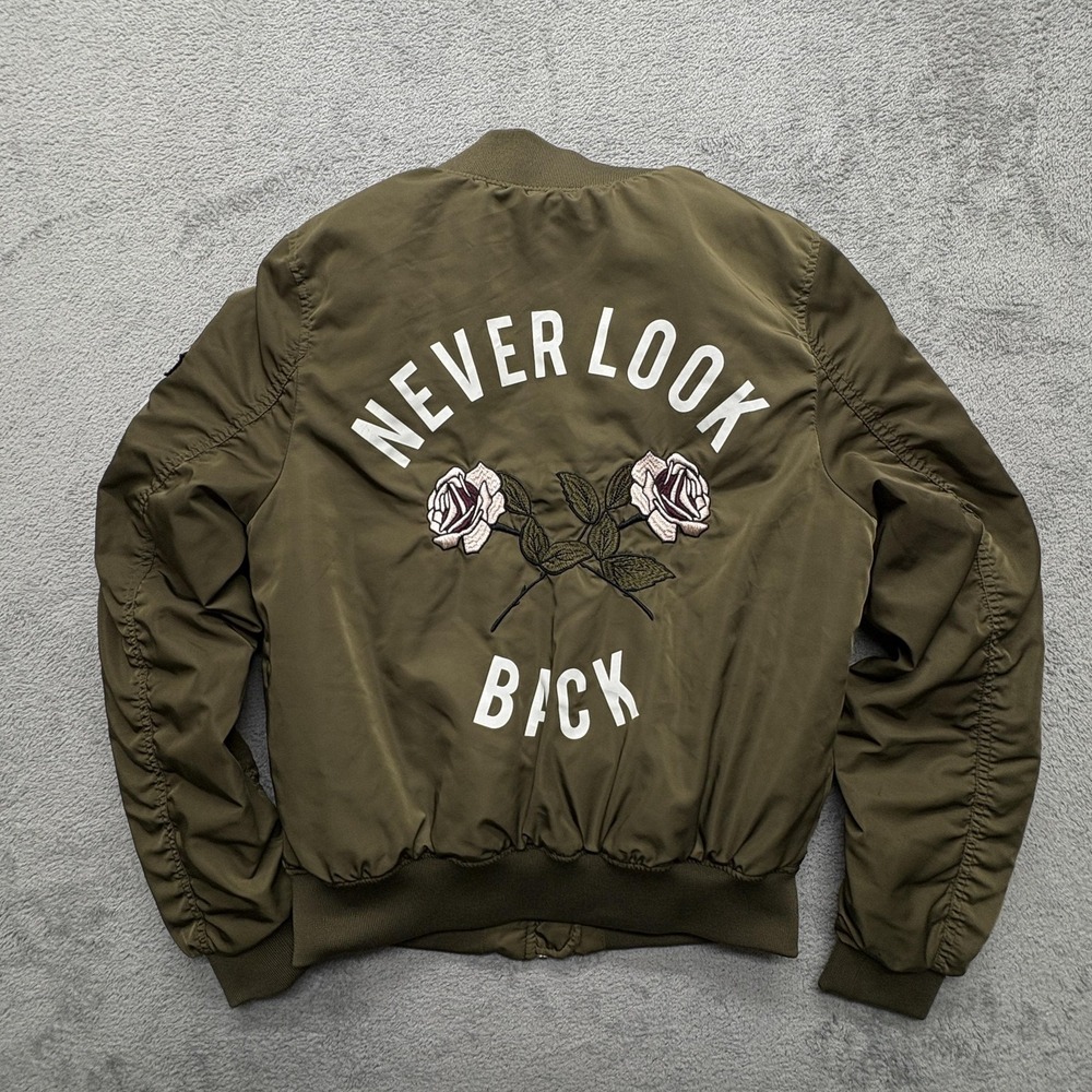 H&M Bomber Jacket Youth‎ 12-13Y Never Look Back Patch Chill Embroidered Graphic